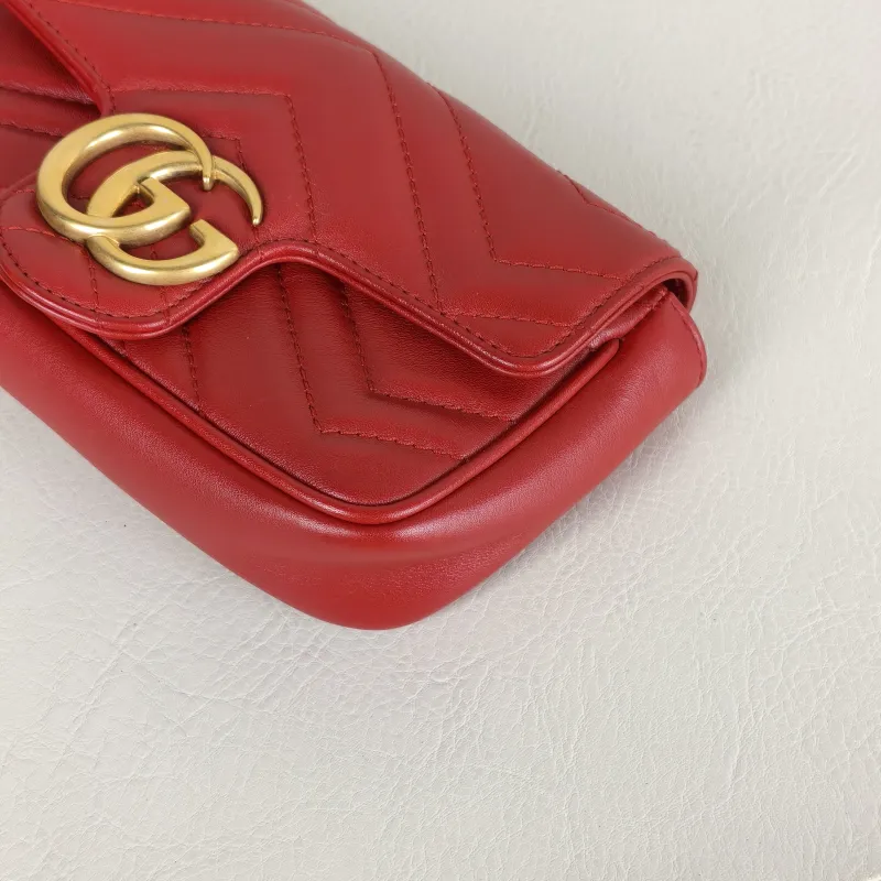 GUCCI Crossbody Bag GG Marmont Mini Marmont Mini Red Calfskin Mini 16.5 × 4.5 × 9.5 cm — detail view 3 of 8