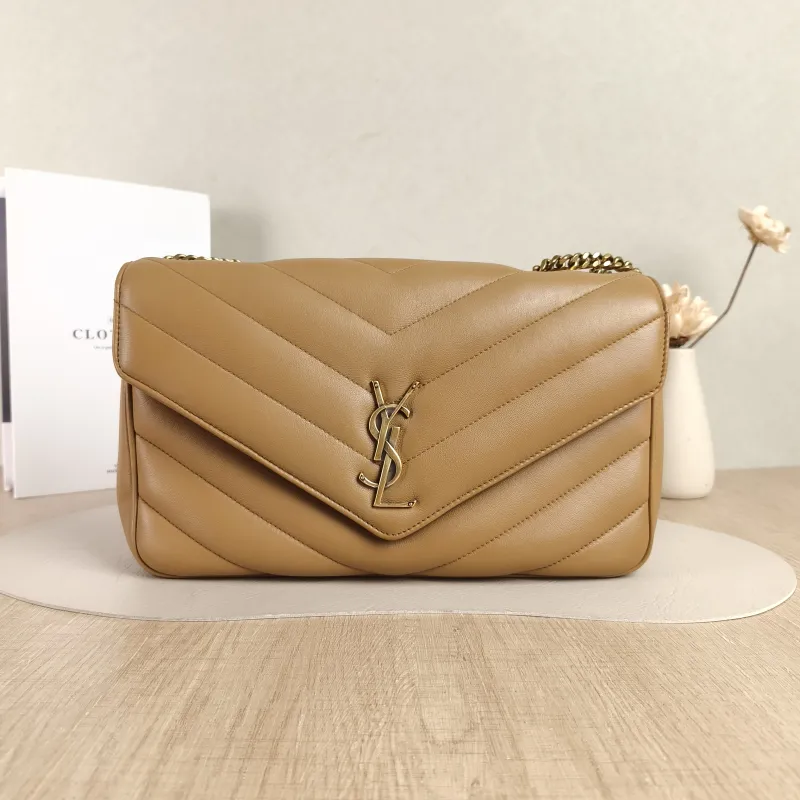 SAINT LAURENT Crossbody Bag LOULOU Caramel Lambskin Medium29 × 8 × 17 cm