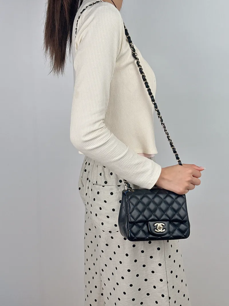 Chanel Crossbody Bag Classic Flap Mini CF Mini Black SL ambskin Mini 17 × 8 × 13.5 cm — on-model view 2 of 2