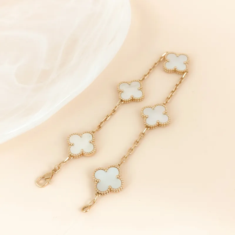 Van Cleef & Arpels Bracelet Alhambra Alhambra Collection Five-Motif Bracelet Pearl · White Mother-of-Pearl 18KY ellow Gold Vintage Small 20cm — cover view 6 of 7