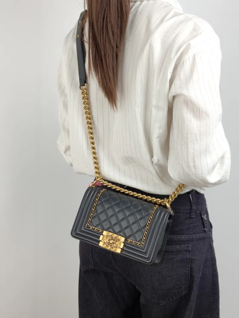 Chanel Crossbody Bag Le Boy​ Black Calfskin Small 20.5 × 8.5 × 12 cm 29 — on-model view 1 of 2
