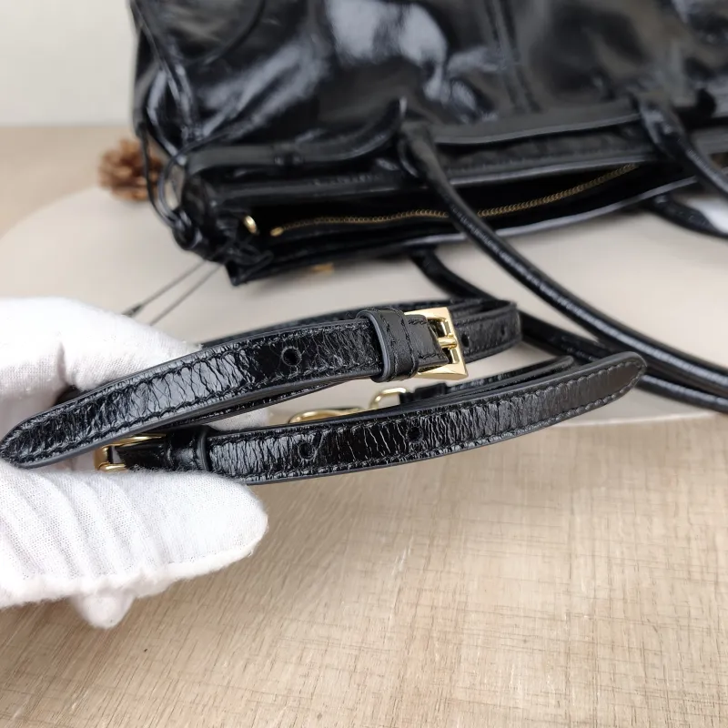PRADA Shoulder Bag Bonnie Soft Lux Black Waxed Leather Medium32 × 12 × 15.5 cm — detail view 1 of 12