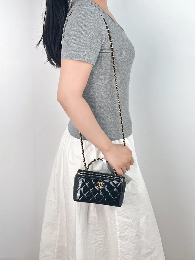 Chanel Crossbody Bag Edition Black Patent Leathermini16 × 8 × 9.5 cm — on-model view 1 of 3