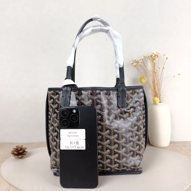 GOYARD Top Handle Bag ANJOU Shopping Tote Black ine Canvas Mini 19.5 × 9 × 19.5 cm — cover view 5 of 5