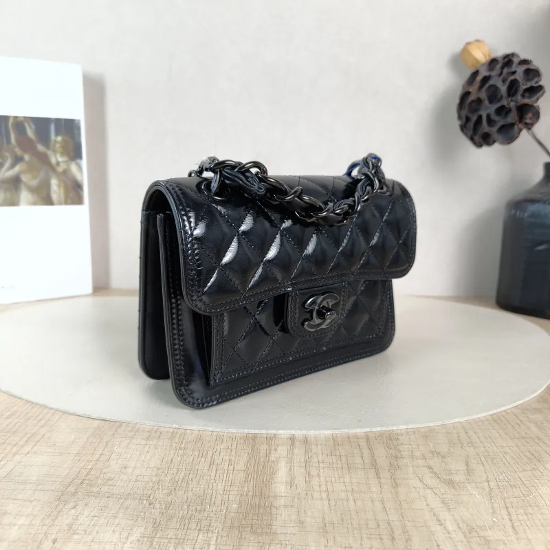 Chanel Crossbody Bag 23s Messenger Bag Black Waxed Leather Mini 19.5 × 6 × 13 cm — cover view 6 of 6