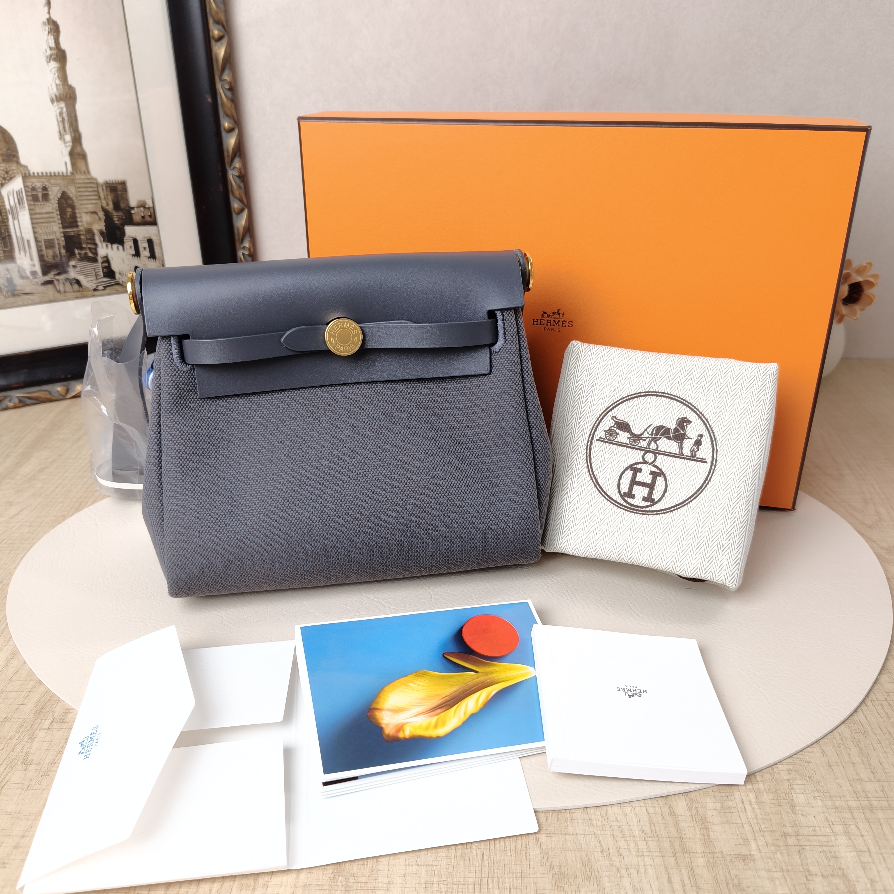 Hermès Crossbody Bag Herbag Zip 20 Calfskin,Canvasmini20.5 × 7 × 16.5 cm — cover view 7 of 11