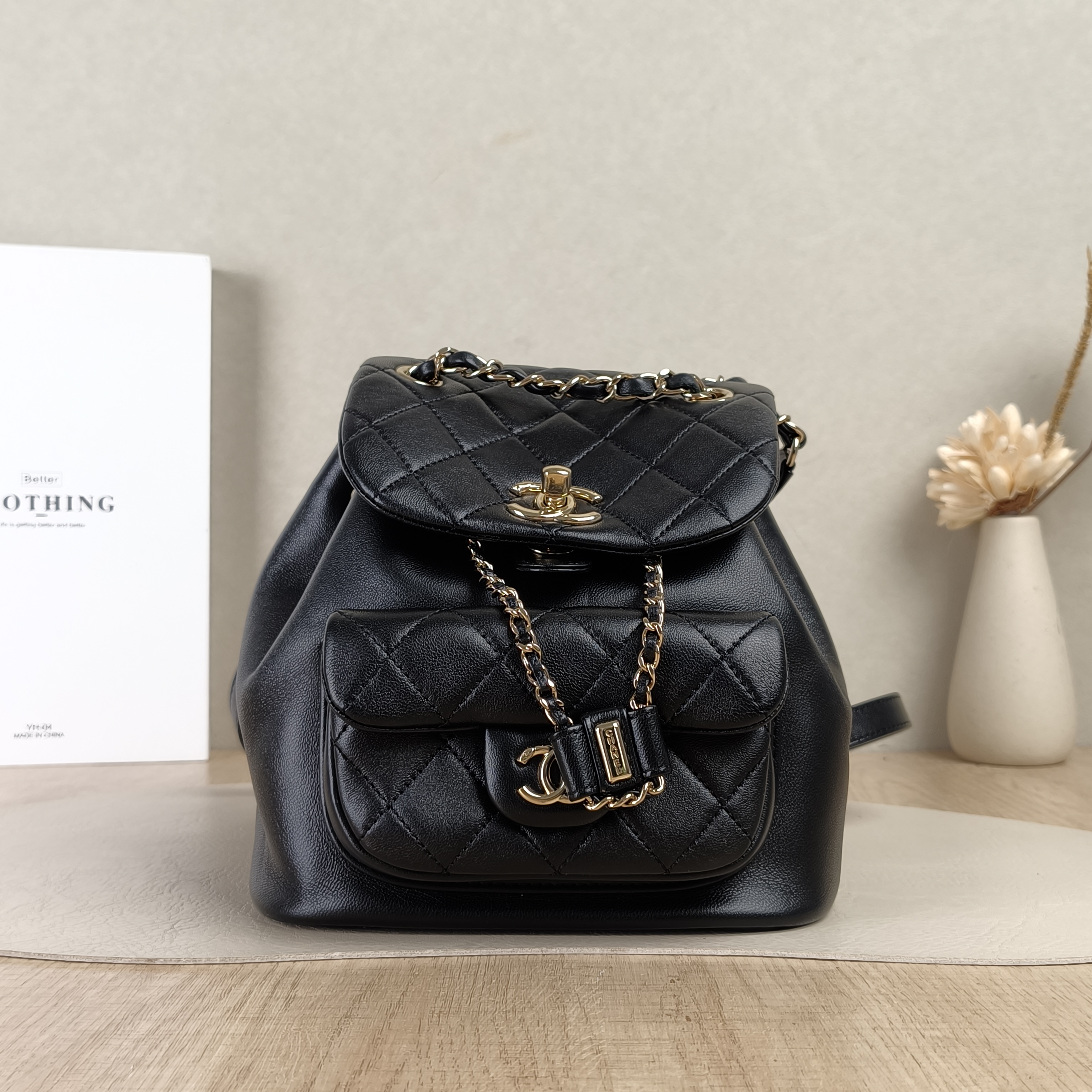 Chanel Backpack Duma Black Lambskin Small18 × 9.5 × 19 cm