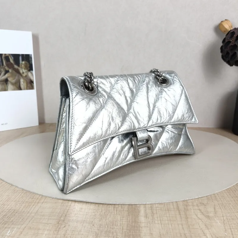 BALENCIAGA Shoulder Bag CRUSH Chain Bag Silver Calfskin Small 25 × 8 × 15 cm — cover view 5 of 5