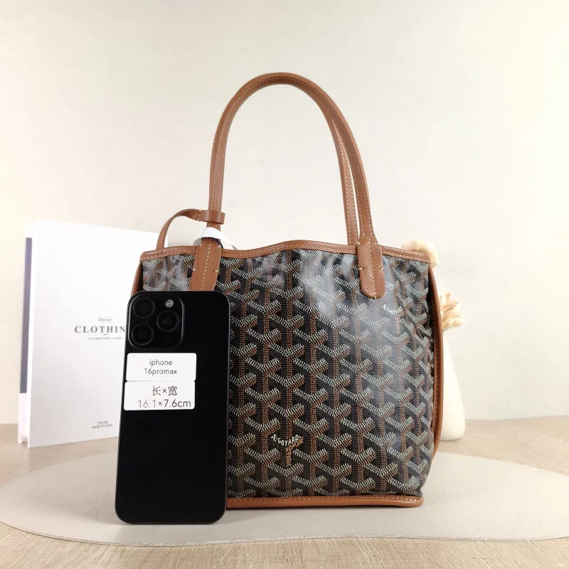 GOYARD Top Handle Bag ANJOU Shopping Tote Brown Calfskin Mini 19.5 × 9 × 19.5 cm — cover view 2 of 5