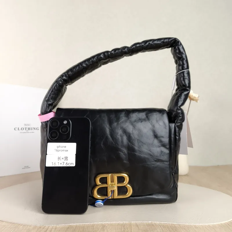 BALENCIAGA Shoulder Bag Shoulder Bag Black with Gold-Tone Hardware Calfskin One Size 25 × 9 × 19 cm — cover view 5 of 5