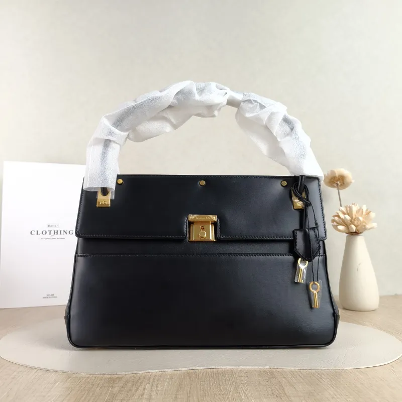 DIOR Top Handle Bag Parisienne Top Handle Bag Black Calfskin One Size 30 × 8.5 × 21 cm