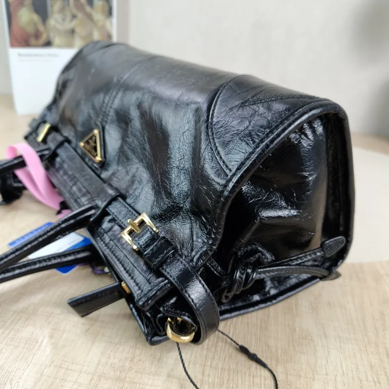 PRADA Shoulder Bag Bonnie Soft Lux Black Waxed Leather Medium 32 × 12 × 15.5 cm — detail view 13 of 13