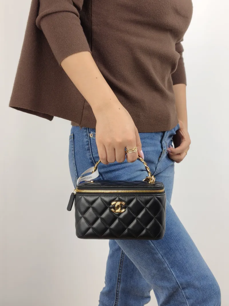 Chanel Crossbody Bag Edition Black Lambskin Mini 16 × 8 × 9.5 cm — on-model view 1 of 2