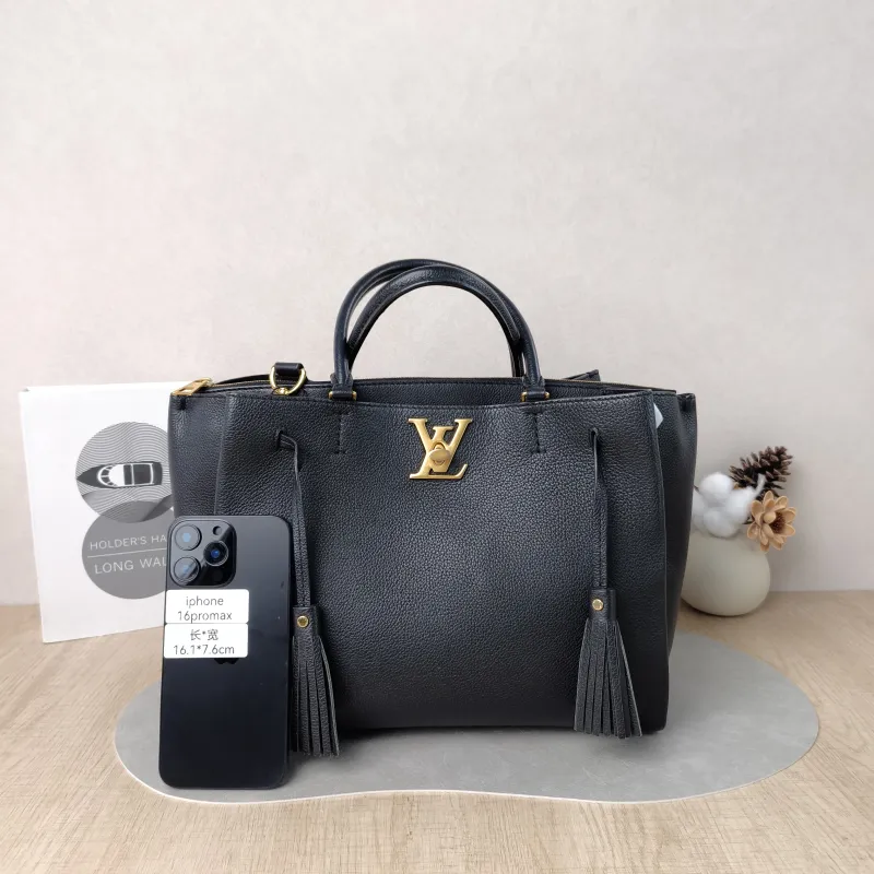 Louis Vuitton Crossbody Bag LOCKMETO Top Handle Bag Black Calfskin One Size 38 × 15.5 × 24 cm — cover view 2 of 5