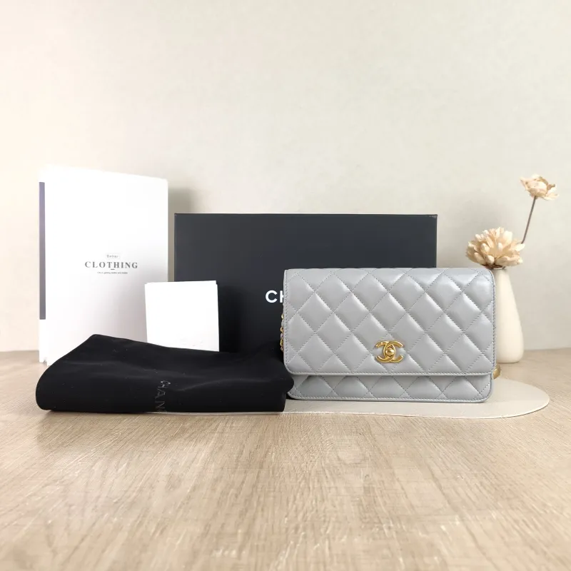 Chanel Crossbody Bag Classic Flap WOC CF WOCWOC Bag Grey Lambskin 19.2 × 3.5 × 12.3 cm Microchip Edition — cover view 5 of 6