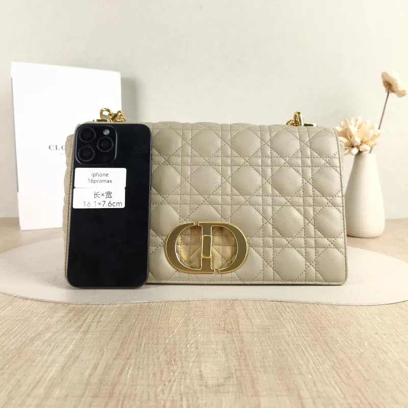 DIOR Shoulder Bag Caro Chain Bag Taupe Calfskin Large 28.5 × 10 × 17.5 cm — cover view 4 of 5