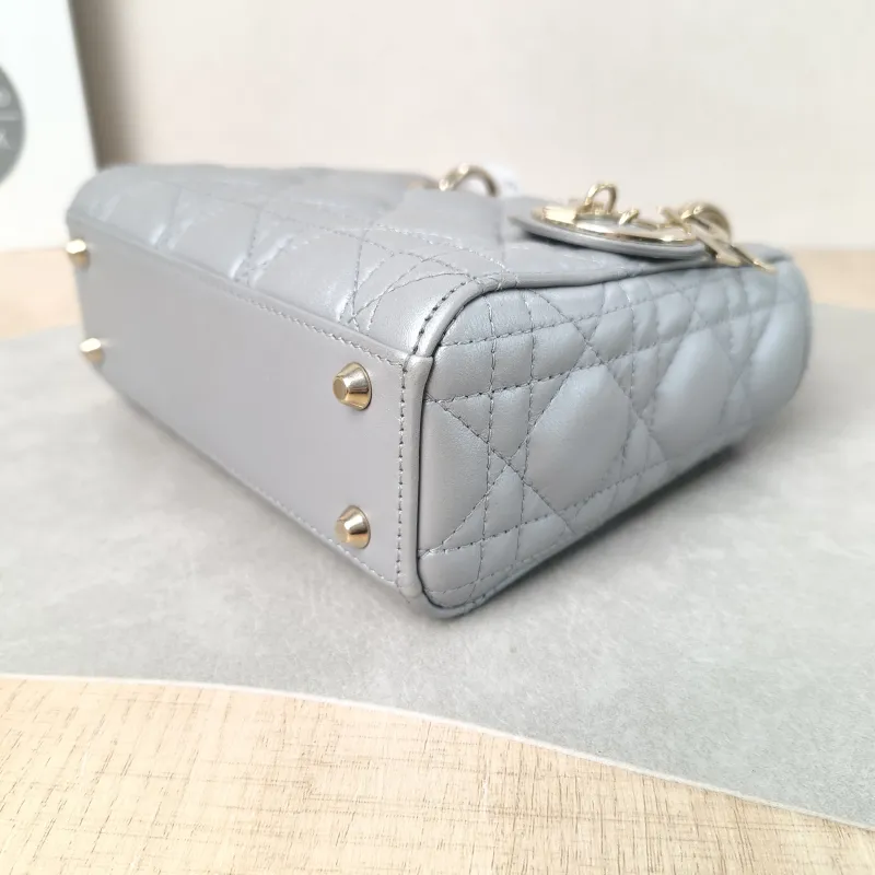 DIOR Crossbody Bag Lady Lady Dior Bag Grey Lambskin Mini 17 × 7 × 15 cm — detail view 3 of 12