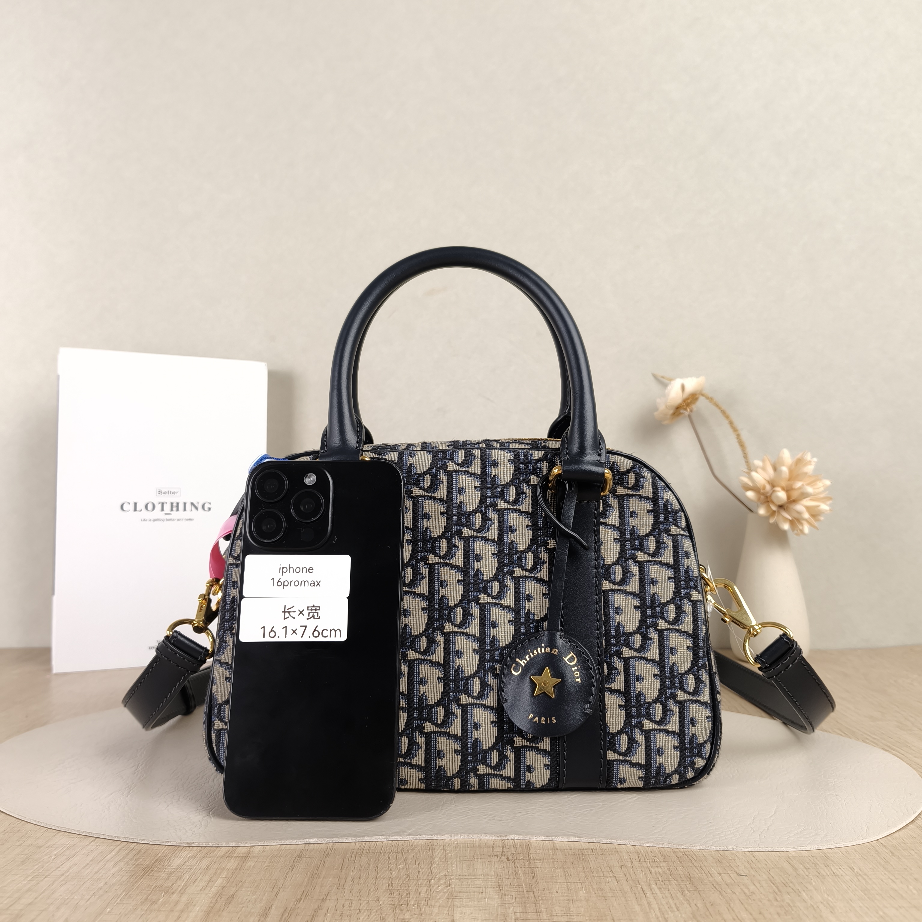 DIOR Crossbody Bag D-Vibe Bowling Bag Blue Canvas Medium25 × 9.5 × 16 cm — cover view 4 of 5