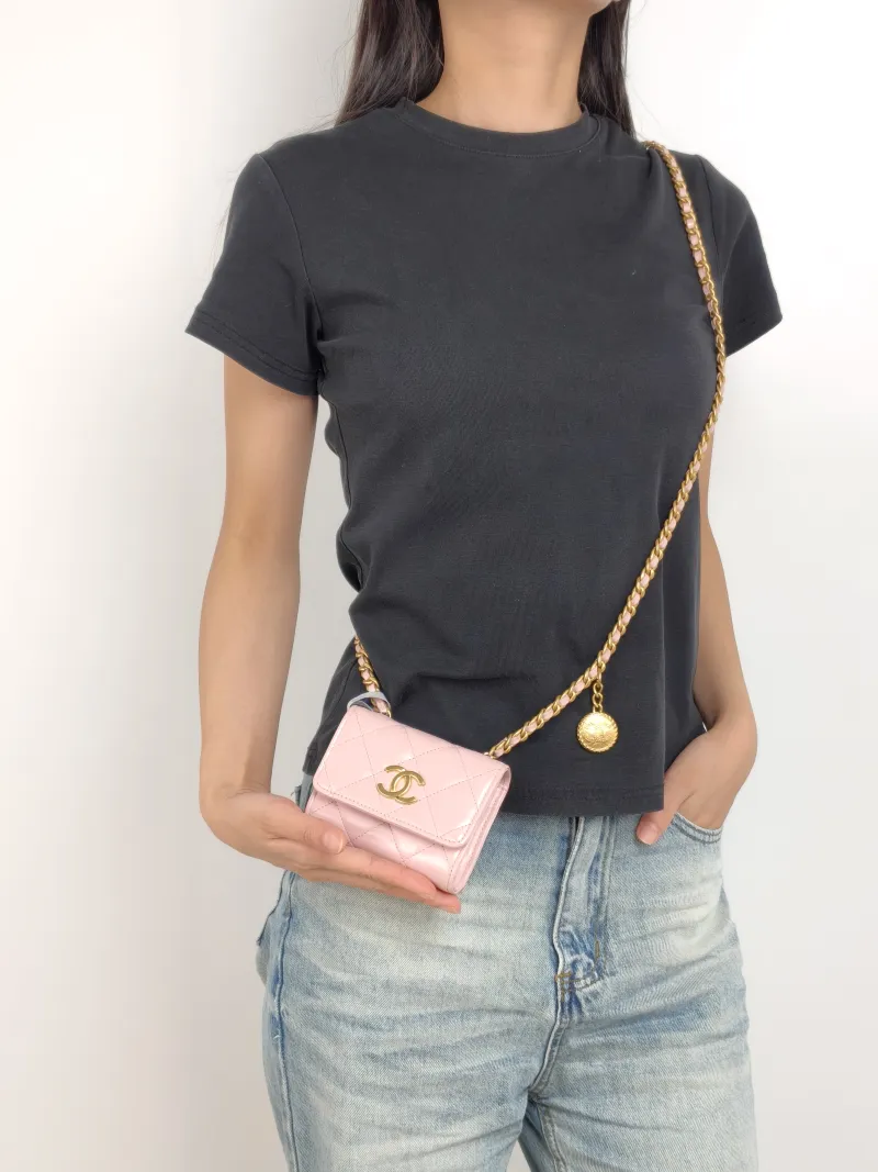 Chanel Crossbody Bag CF Crossbody Bag Pink Calfskin Mini 11 × 3 × 9 cm — on-model view 2 of 2
