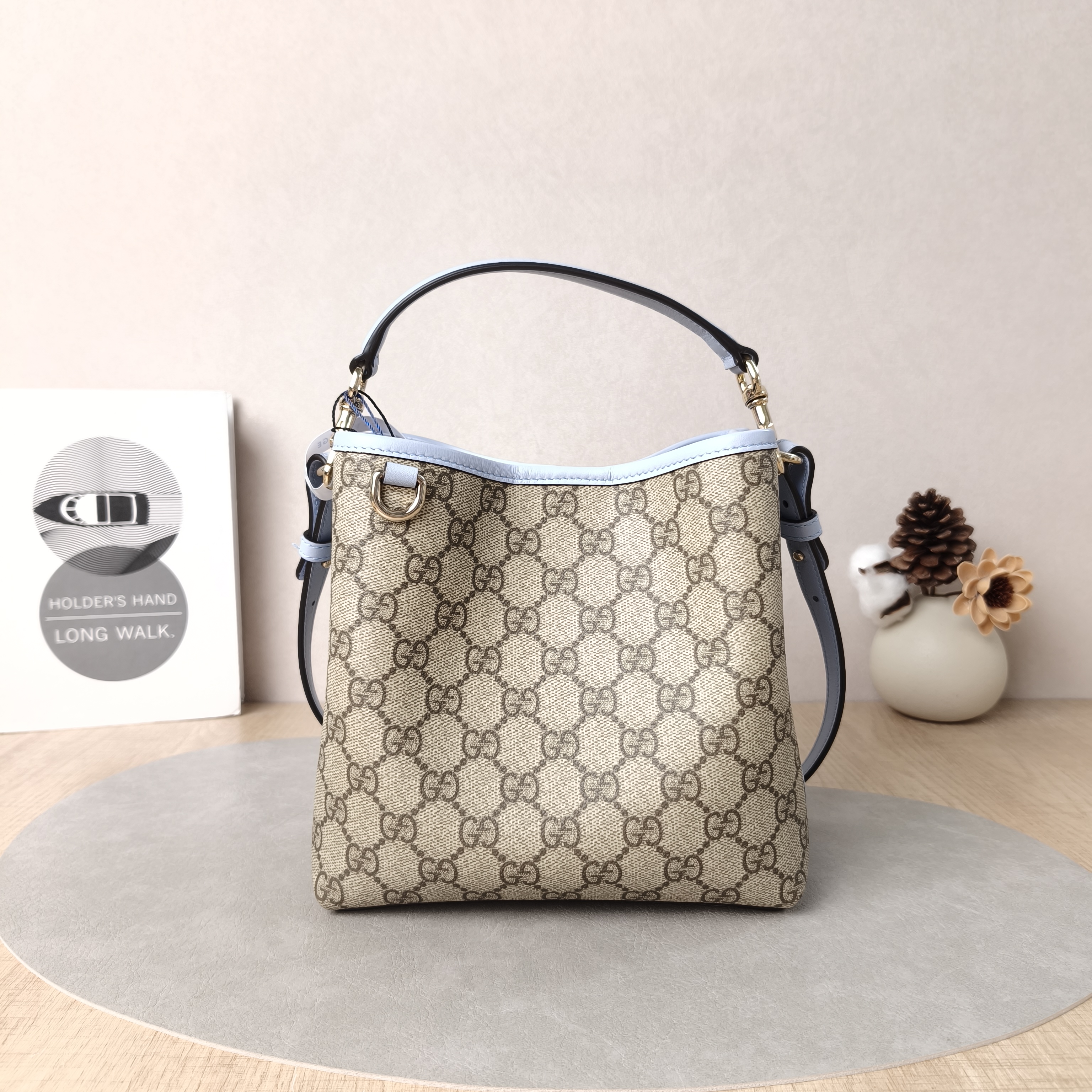 GUCCI Crossbody Bag GG Emblem Blue Monogram PVC Small19 × 11 × 18 cm
