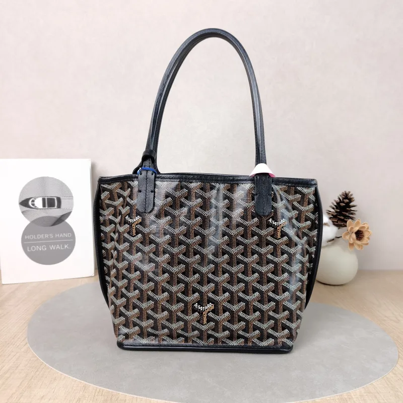 GOYARD Top Handle Bag ANJOU Shopping Tote Black ine Canvasmini19.5 × 9 × 19.5 cm