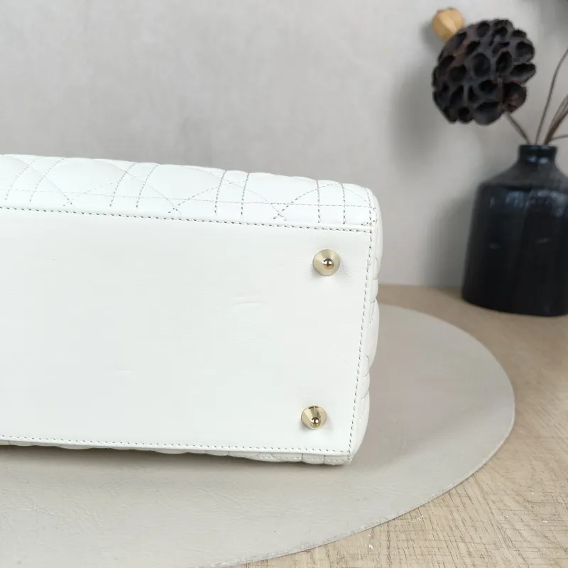 DIOR Top Handle Bag Lady Lady Dior Bag White Calfskin Medium Edition 24 × 12 × 21 cm — detail view 10 of 13