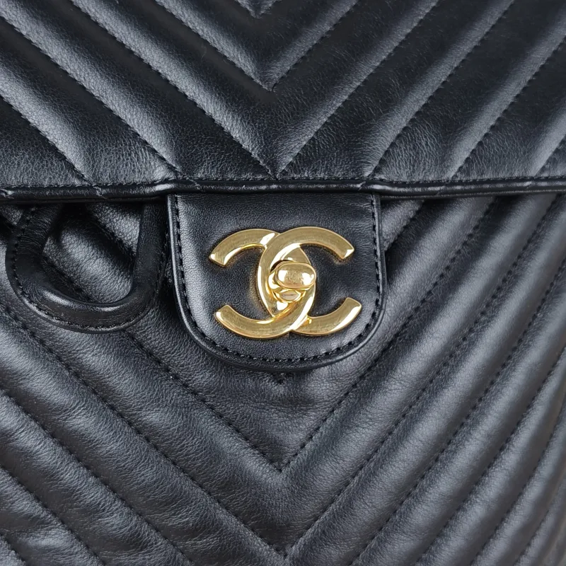 Chanel Backpack V Backpack Black with Gold-Tone Hardware Calfskin One Size24 × 13 × 27 cm — detail view 11 of 14