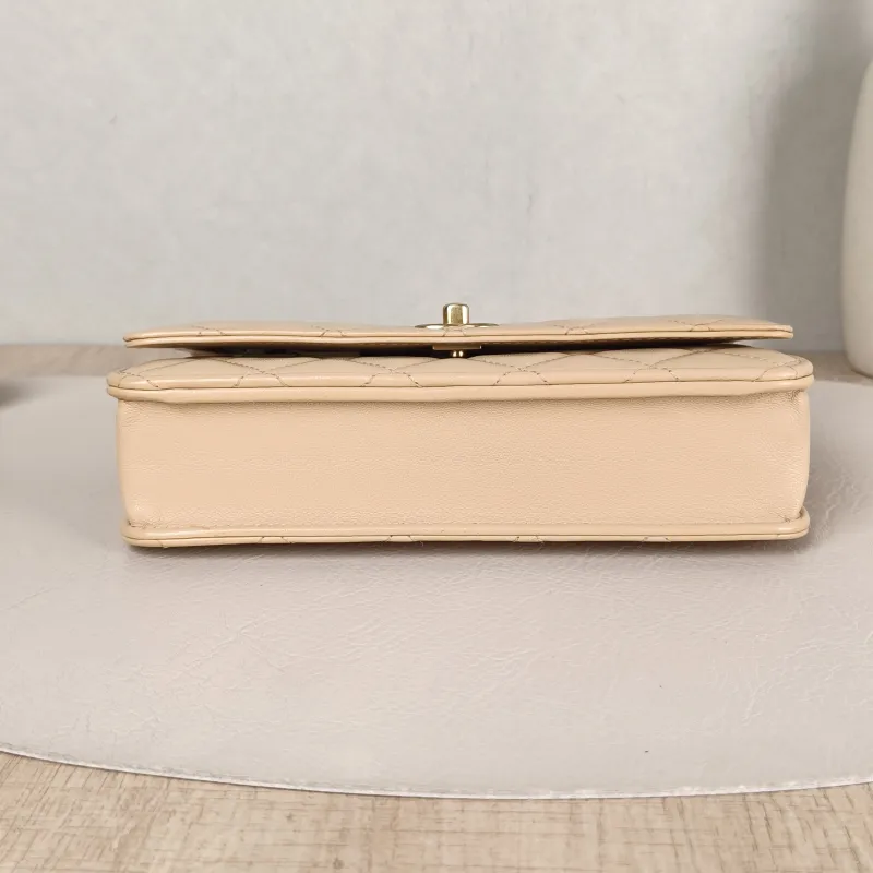 Chanel Crossbody Bag CF WOC Taupe Lambskin Mini 19.2 × 3.5 × 12.3 cm — cover view 4 of 5