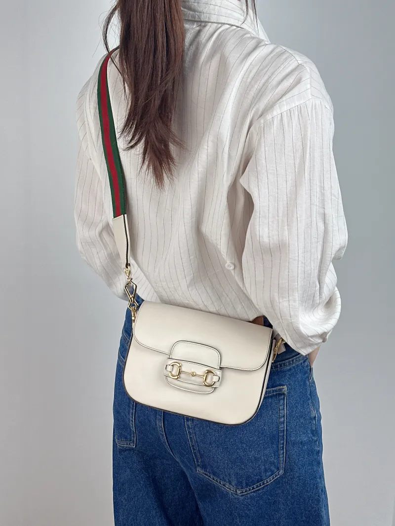 GUCCI Crossbody Bag Horsebit 1955 Horsebit Small White Calfskin Small 20.5 × 5 × 14.5 cm — on-model view 2 of 2