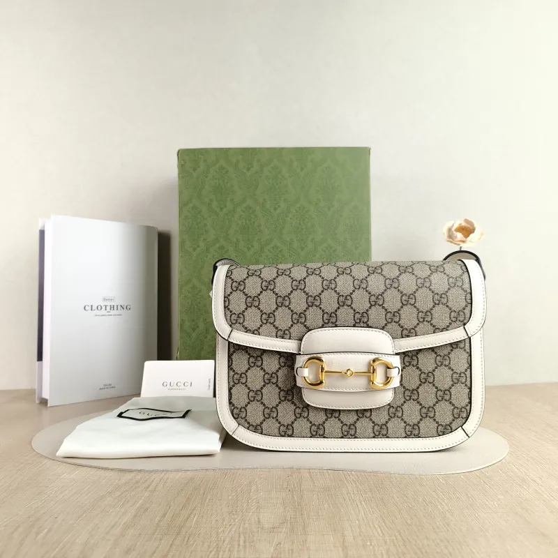 GUCCI Crossbody Bag Horsebit 1955 Horsebit Medium White Monogram PVC Medium 25 × 8 × 18 cm — cover view 5 of 6