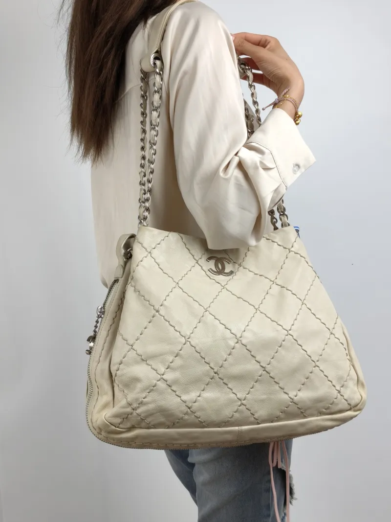 Chanel Shoulder Bag Tote Bag Beige Calfskin 37 × 7 × 29 cm 11 — on-model view 1 of 2