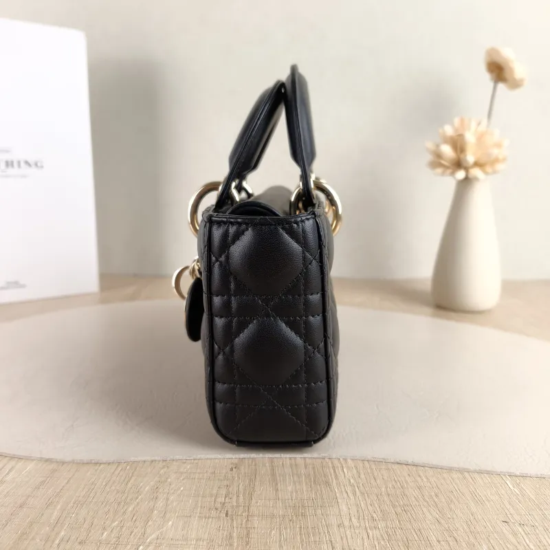 DIOR Top Handle Bag Lady D-Joy Black Lambskin Small 22 × 6 × 11 cm — detail view 10 of 11