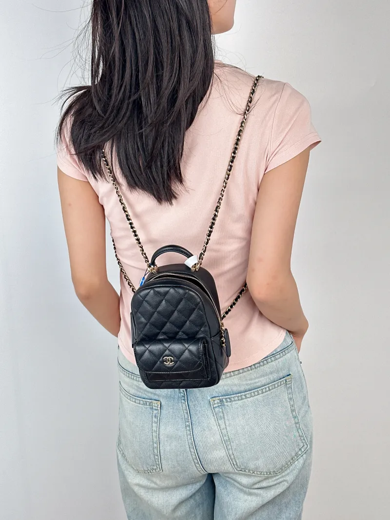 Chanel Crossbody Bag Mini Backpack Crossbody Bag Black Grained Calfskinmini13 × 9 × 18 cm — on-model view 1 of 3