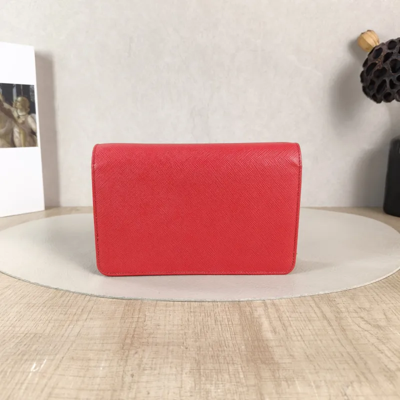 PRADA Crossbody Bag Saffiano Red Calfskin One Size 18 × 4 × 12 cm — cover view 5 of 6