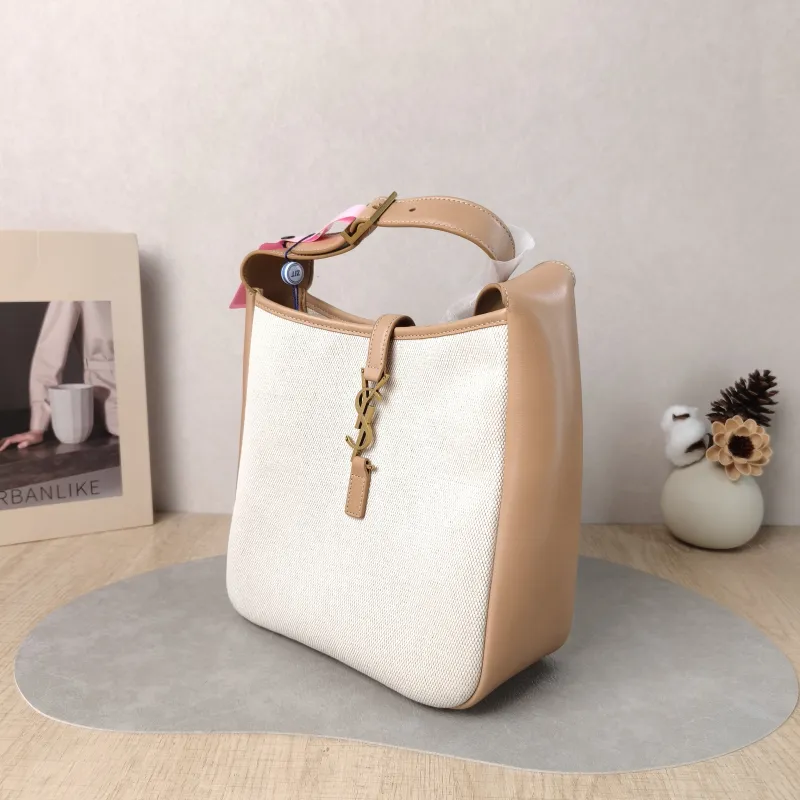 SAINT LAURENT Crossbody Bag LE 5 À 7 Hobo Inner Pouch Beige Brown Canvas Small 22.5 × 8.5 × 23 cm — cover view 5 of 6