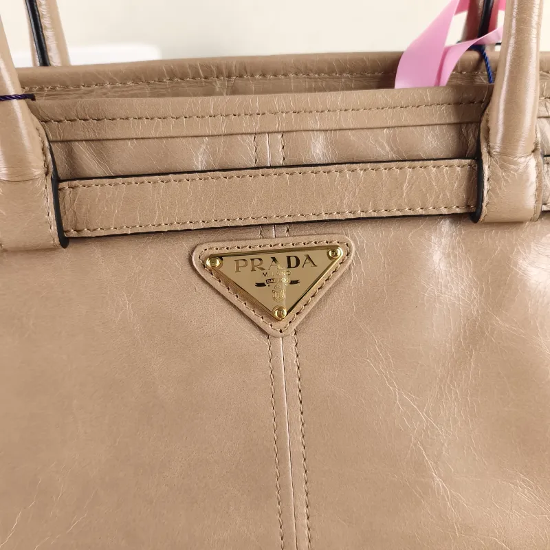 PRADA Shoulder Bag Bonnie Soft Lux Taupe Waxed Leather 42 × 12 × 30 cm — detail view 3 of 13