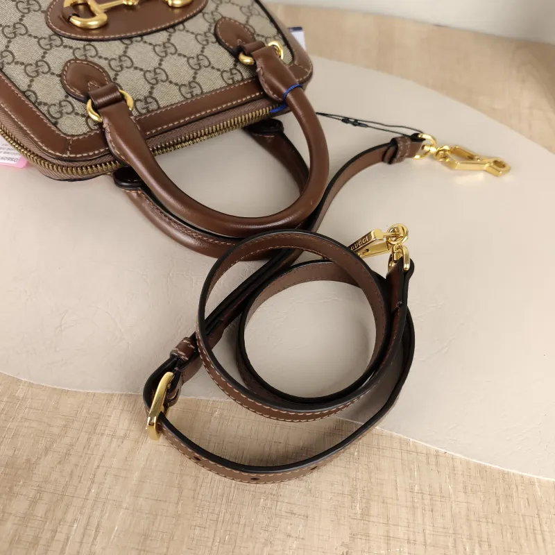 GUCCI Top Handle Bag Horsebit 1955 Horsebit Dome Bag Monogram PVC Mini 20 × 7.5 × 19.5 cm — detail view 1 of 11
