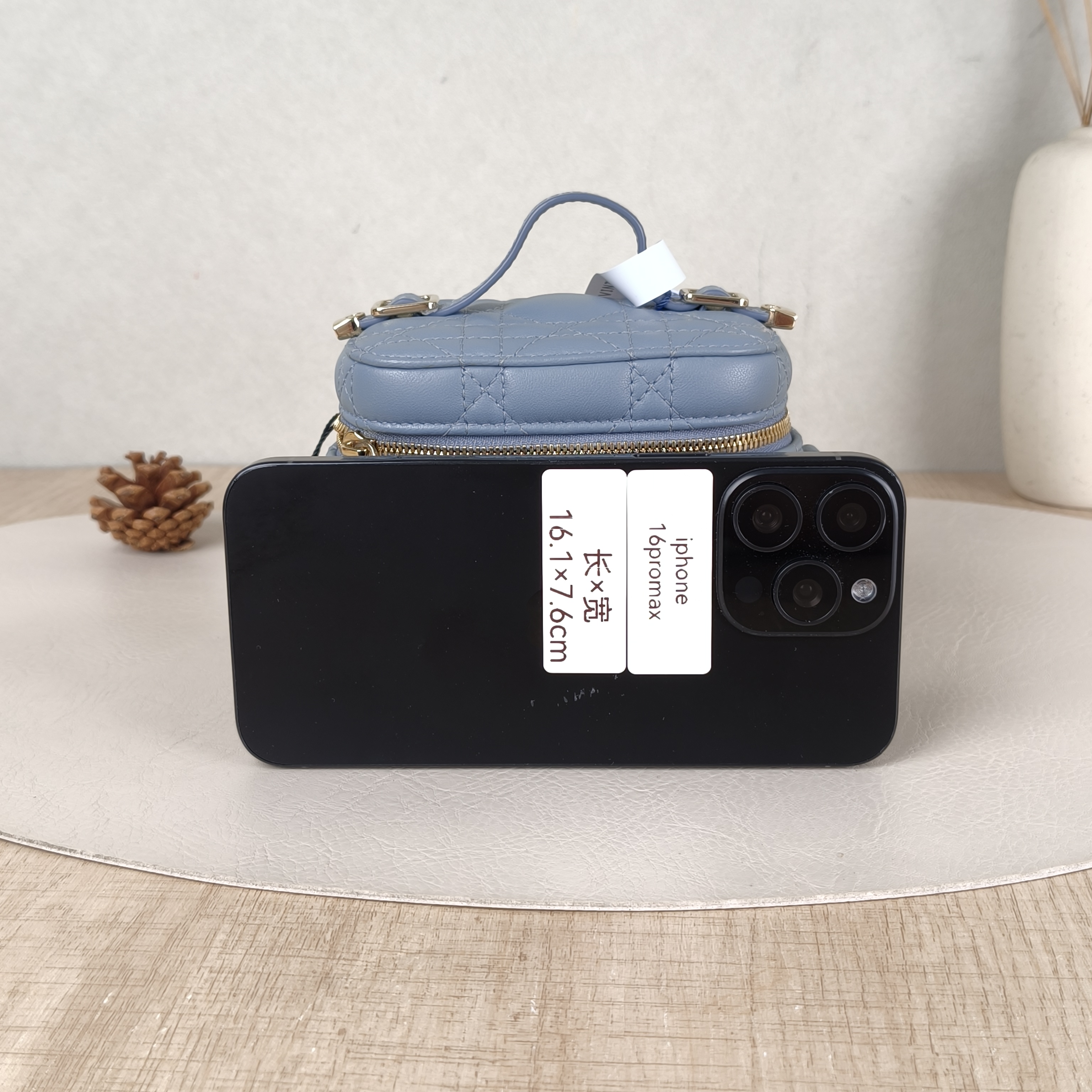 DIOR Crossbody Bag Lady Vanity Cosmetic Bag Blue Lambskin Mini11 × 7 × 10 cm — cover view 4 of 5