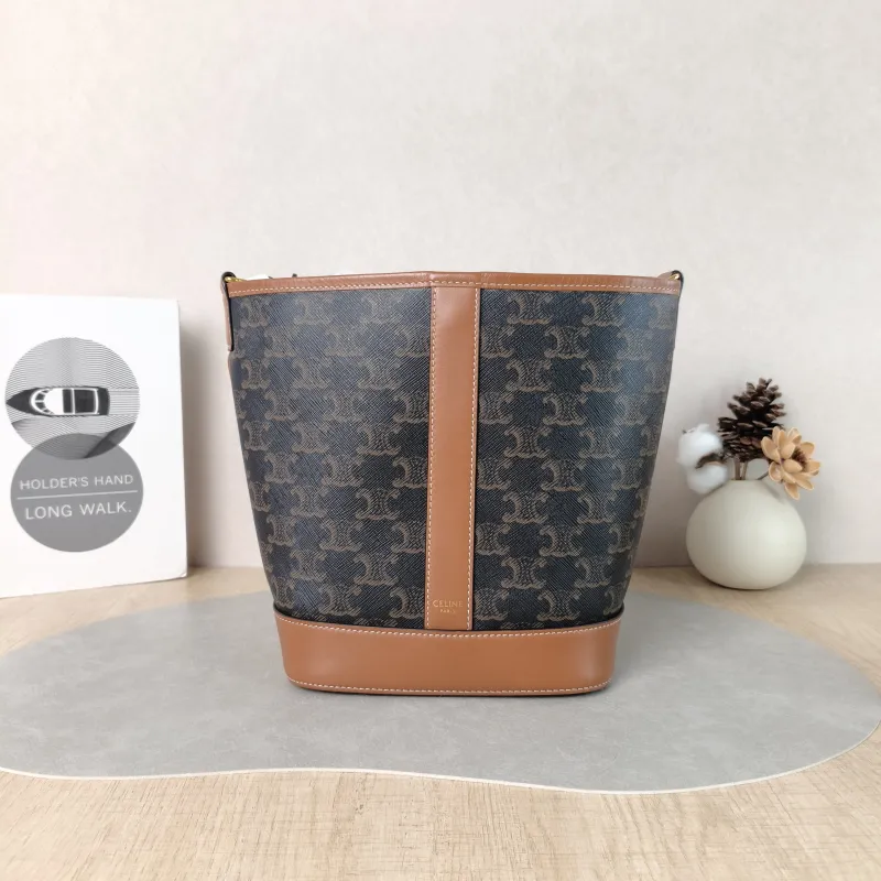 CELINE Crossbody Bag Triomphe Bucket Bag Monogram PVC Small 22 × 13 × 26 cm
