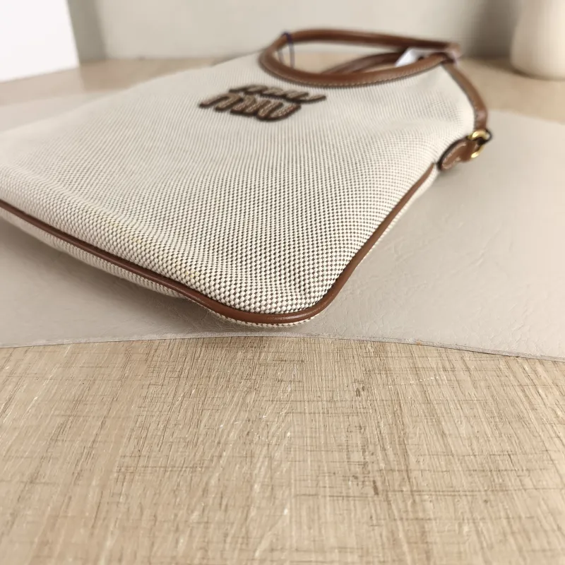 Miumiu Shoulder Bag IVY Tote Shopping Tote Beige Brown Canvas Mini 20*24 — detail view 1 of 8