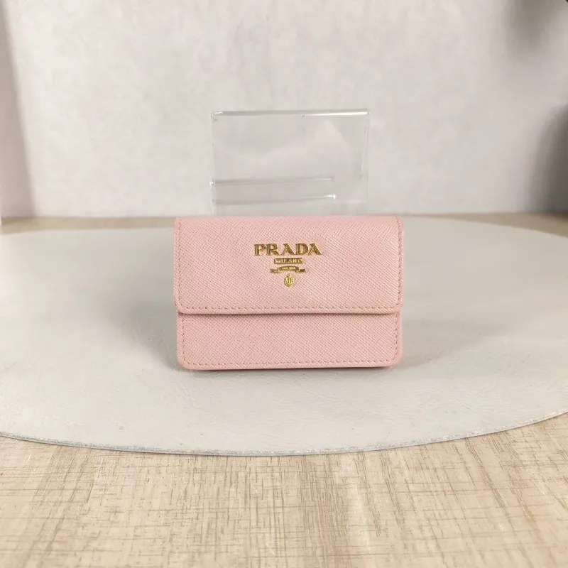 PRADA Wallet Cardholder Pink Calfskin 9.8 × 1.5 × 6.5 cm