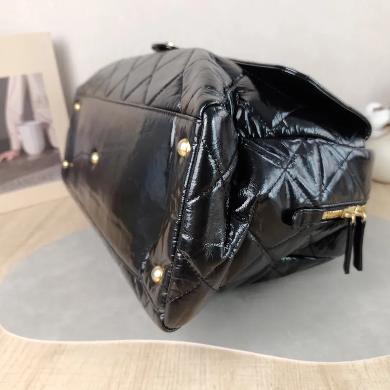 Chanel Crossbody Bag Bowling Bag Black Waxed Leather One Size 42 × 15 × 27 cm — detail view 9 of 14
