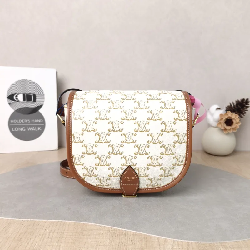 CELINE Crossbody Bag FOLCO White PVC Medium 18.5 × 8 × 17 cm