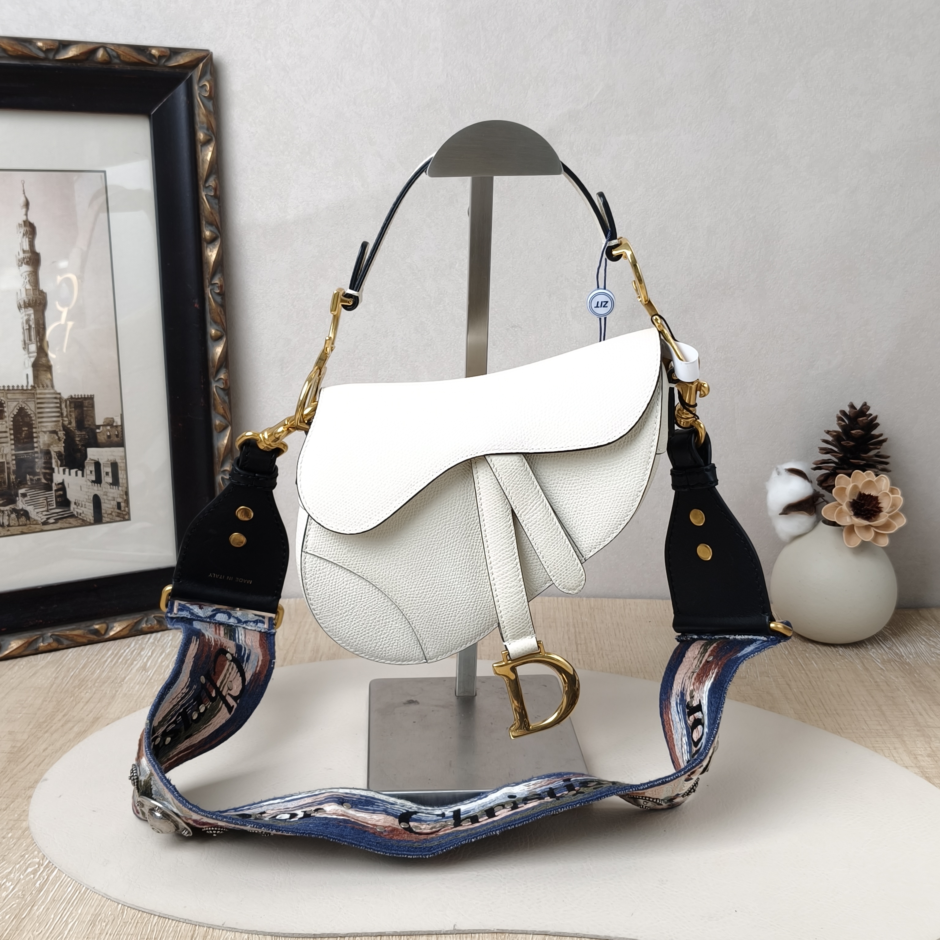 DIOR Top Handle Bag Saddle White Calfskinmini19 × 6 × 15 cm