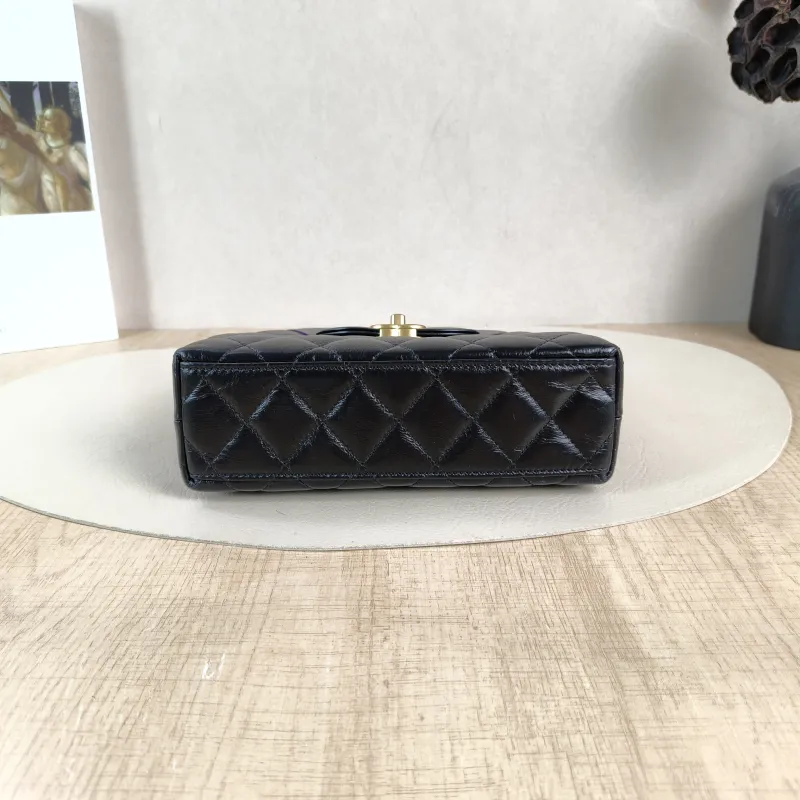 Chanel Crossbody Bag Kelly Black Waxed Leather Mini 19 × 7 × 13 cm — cover view 3 of 5