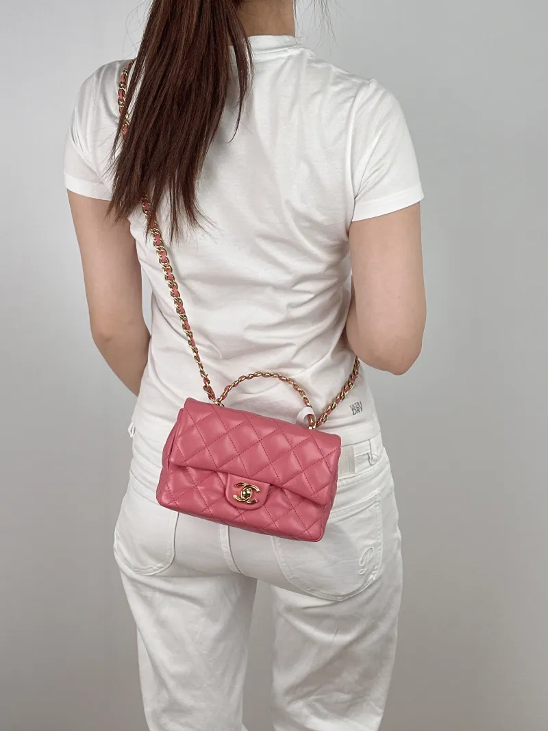 Chanel Crossbody Bag Pink Lambskin One Size 20 × 5 × 13 cm — on-model view 3 of 3