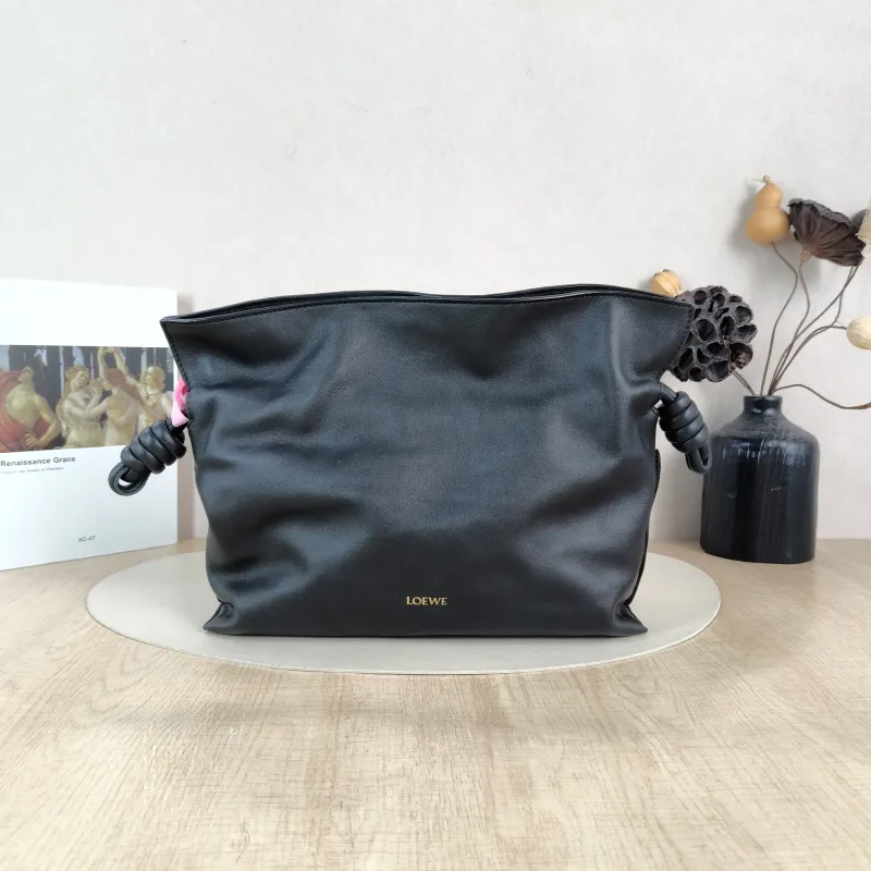LOEWE Crossbody Bag Flamenco Black Calfskin Medium 30 × 10.5 × 24.5 cm