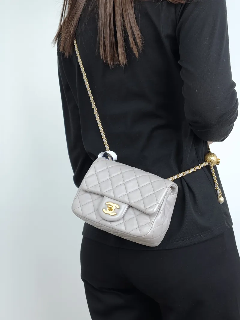 Chanel Crossbody Bag Grey Lambskin One Size17 × 8 × 13.5 cm — on-model view 2 of 3