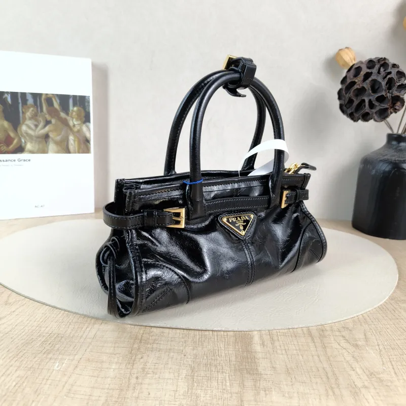 PRADA Shoulder Bag Bonnie Soft Lux Black Waxed Leather Mini 23.5 × 9 × 12 cm — cover view 5 of 6