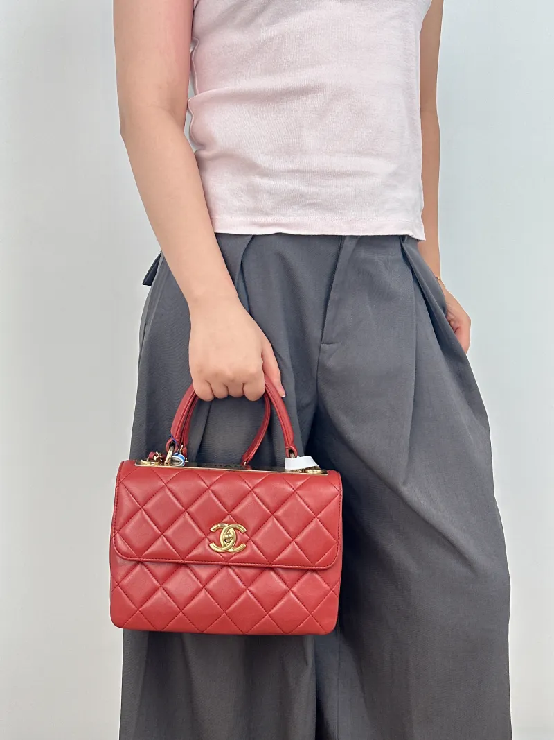 Chanel Crossbody Bag Trendy CC Red Lambskin Small 25 × 12 × 17 cm 23 — on-model view 1 of 2